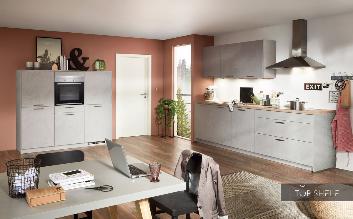 nobilia Küche Küchenzeile StoneArt 304 Schiefer steingrau Nachbildung 300+185cm konfigurierbar mit E-Geräten