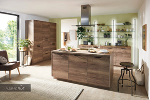 nobilia Küchenzeile mit Kücheninsel Structura 402 Eiche Havanna Nachbildung 180x110+240+180 cm konfigurierbar mit E-Geräten spiegelverkehrt