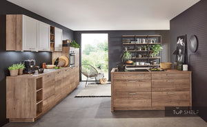 nobilia Küchenzeile mit Kücheninsel Structura 402 Eiche Havanna 330 + 250 cm konfigurierbar mit Elektrogeräten