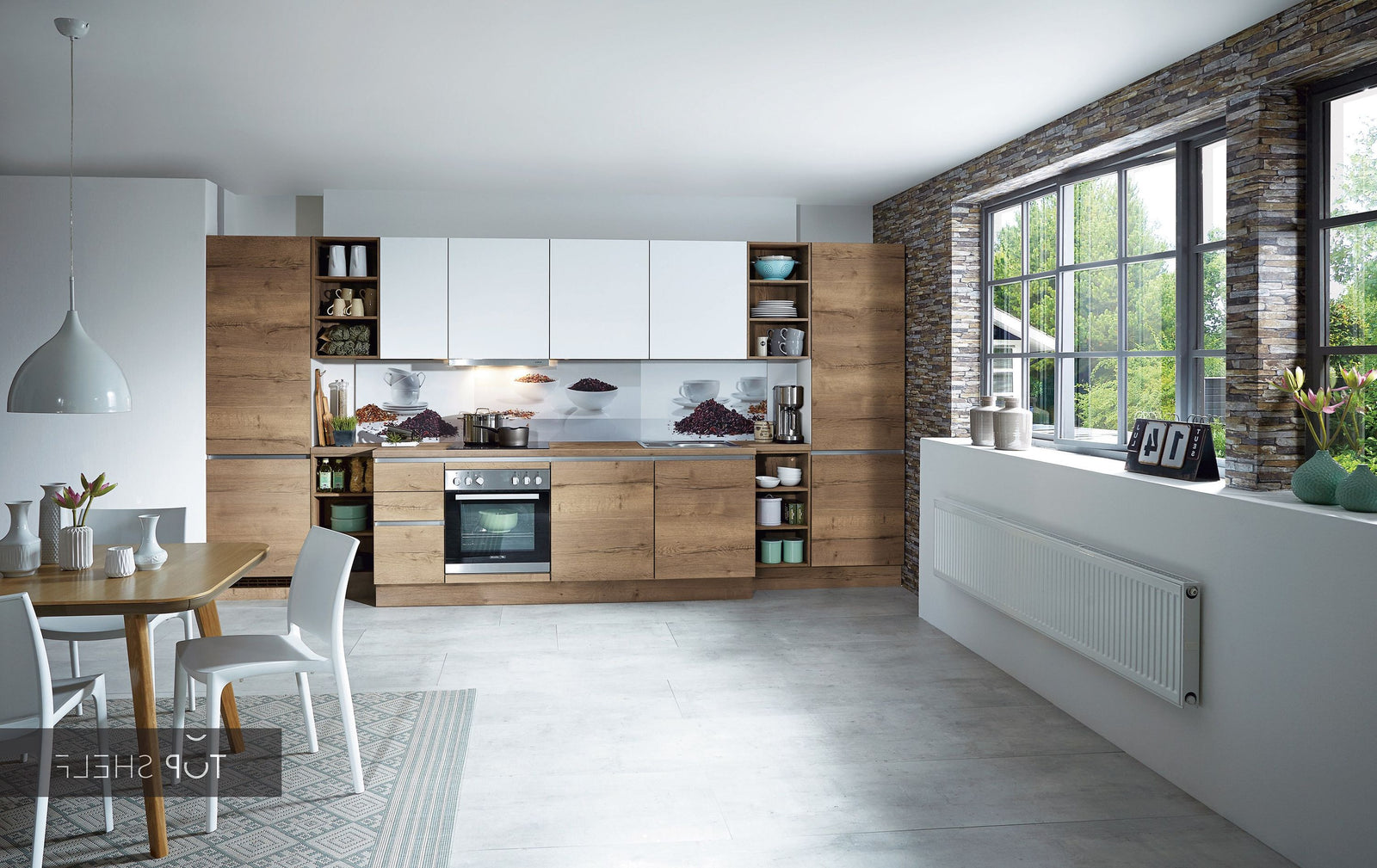 nobilia Cocina Structura 402 Roble Havanna Revestimiento de nicho 445 Decoración World of Tee sin tiradores 420 cm configurable -