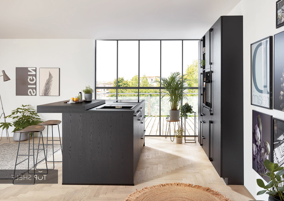 nobilia Inselküche Structura 403 Eiche Nero 210 + 210 cm konfigurierbar Seitenansicht spiegelverkehrt