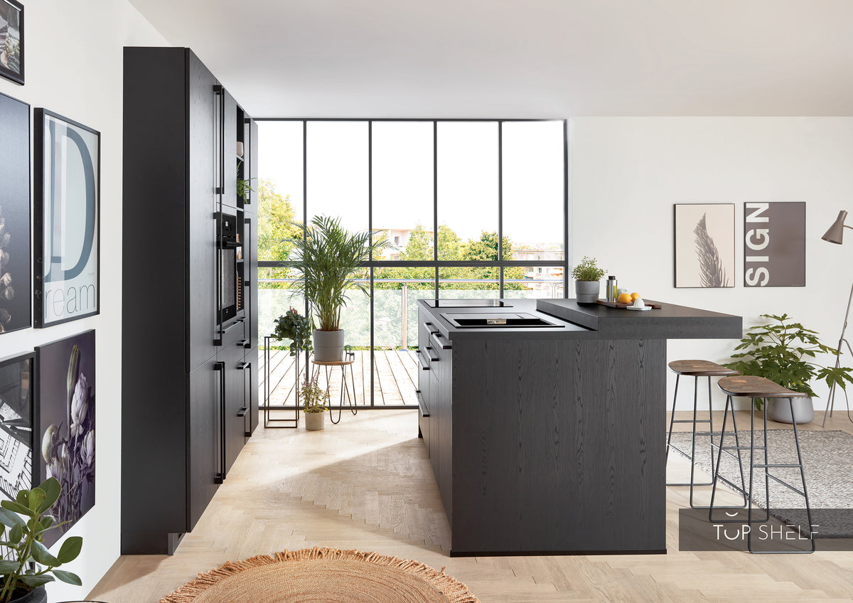 nobilia Küchenzeile mit Kücheninsel Structura 403 Eiche Nero 210 + 210 cm konfigurierbar Seitenansicht