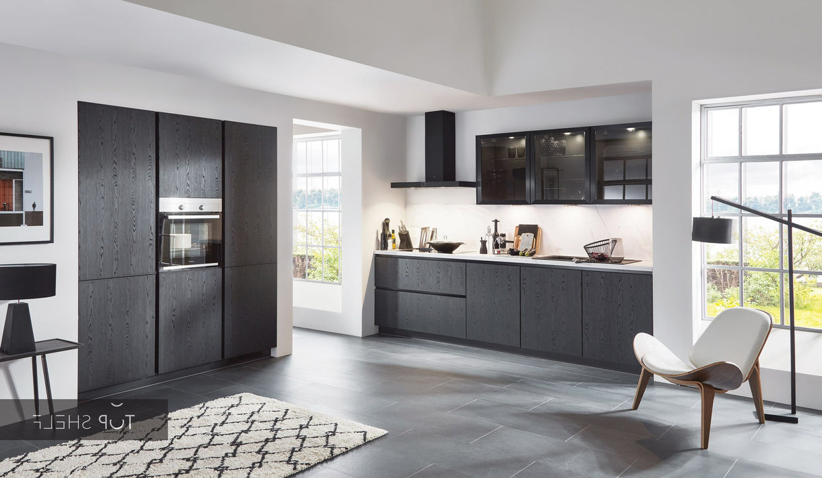 nobilia Küche Structura 403 Eiche Nero 300 + 180 cm konfigurierbar mit Elektrogeräten spiegelverkehrt