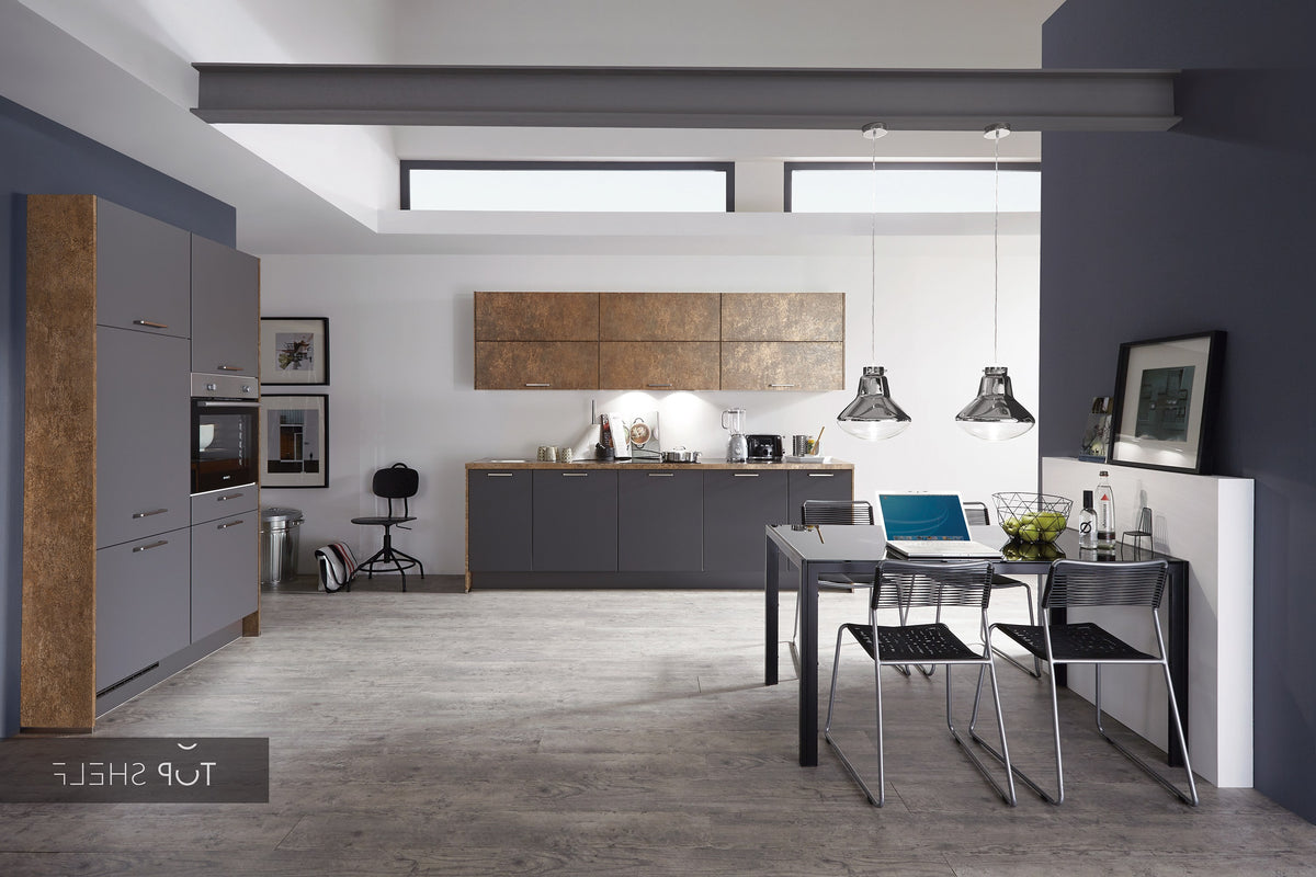 nobilia Küche Küchenzeile Touch 334 Lacklaminat Schiefergrau supermatt 280 + 120 cm konfigurierbar mit E-Geräten spiegelverkehrt