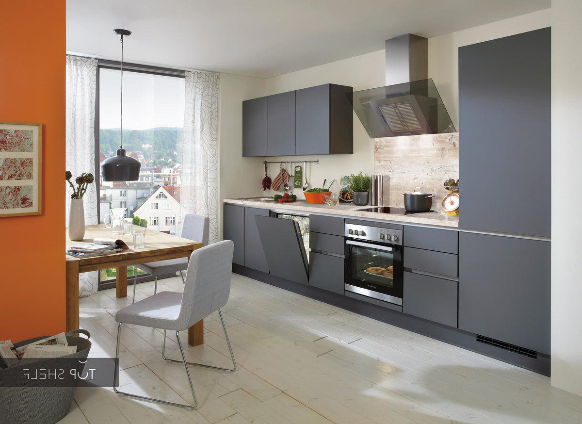 nobilia Küche Touch 334 Lacklaminat Schiefergrau supermatt 400 cm konfigurierbar mit E-Geräten spiegelverkehrt