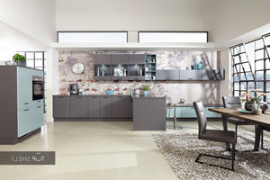 nobilia Küche Küche mit Kücheninsel Touch 334 Lacklaminat Schiefergrau supermatt 600 + 120 cm konfigurierbar mit E-Geräten spiegelverkehrt