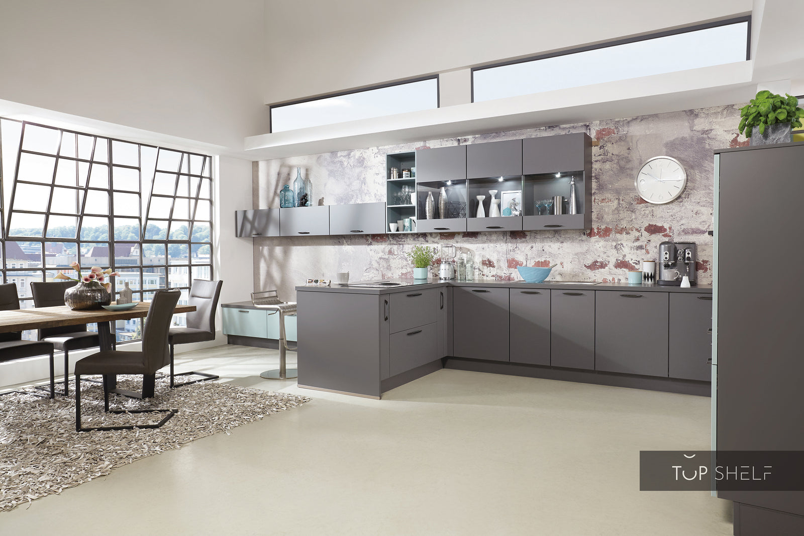 nobilia Küche mit Kücheninsel Touch 334 Lacklaminat Schiefergrau supermatt 600 + 120 cm konfigurierbar mit E-Geräten