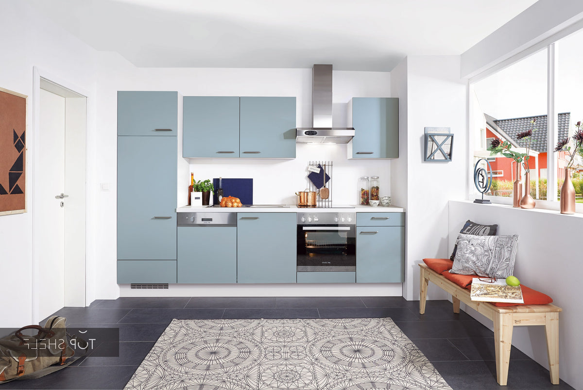 nobilia Küche Küchenzeile Touch 337 Lacklaminat Aqua supermatt 290 cm konfigurierbar mit E-Geräten spiegelverkehrt