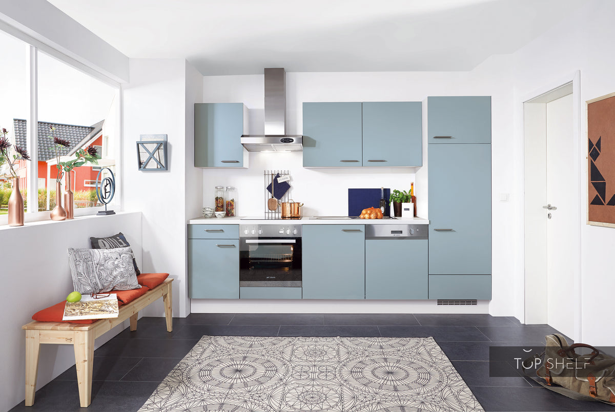 nobilia Küche Küchenzeile Touch 337 Lacklaminat Aqua supermatt 290 cm konfigurierbar mit E-Geräten