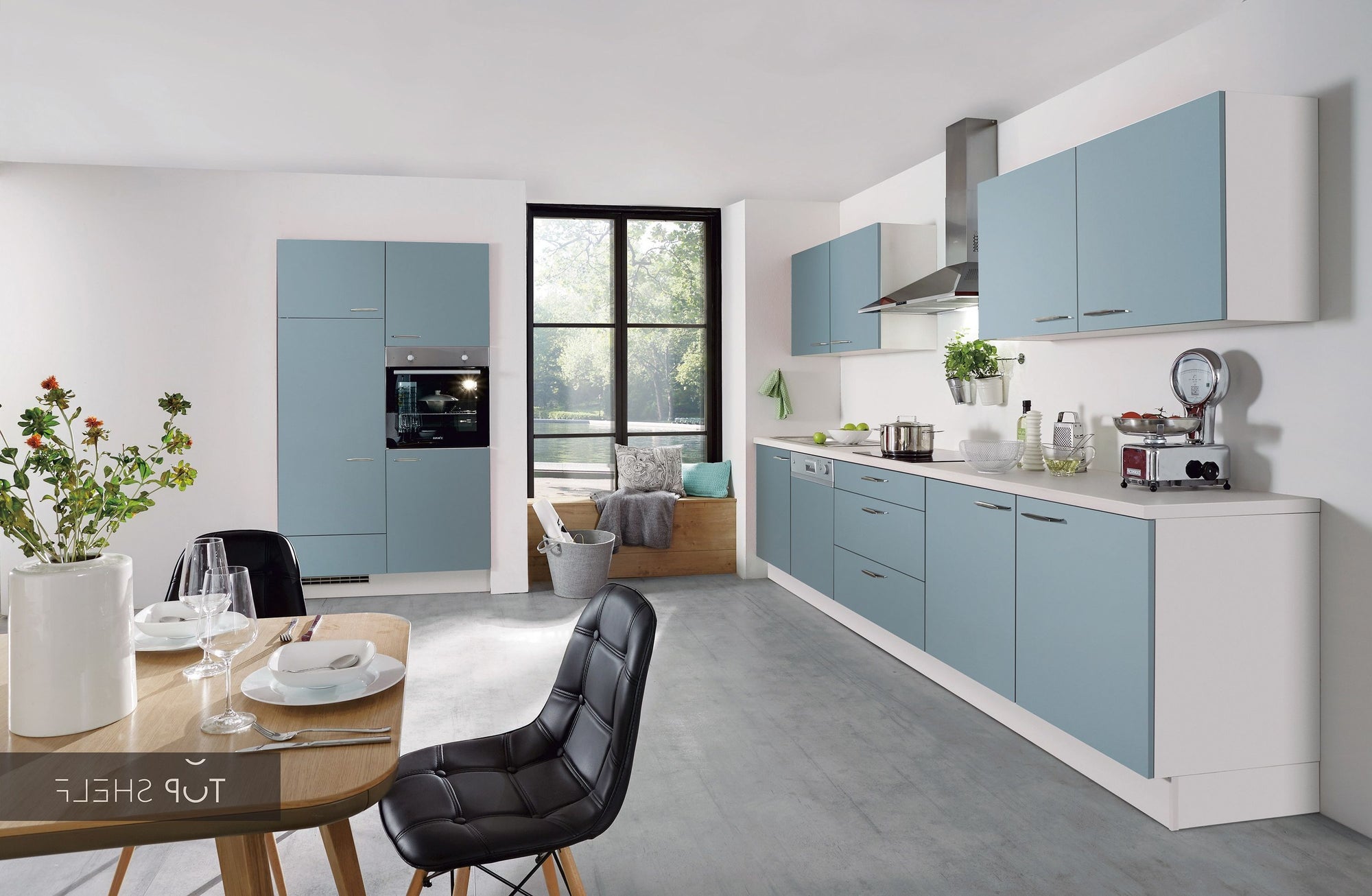 nobilia Küche Küchenzeile Touch 337 Lacklaminat Aqua supermatt 330 + 120 cm konfigurierbar mit Elektrogeräten