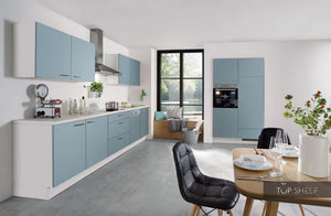 nobilia Küche Küchenzeile Touch 337 Lacklaminat Aqua supermatt 330 + 120 cm konfigurierbar mit Elektrogeräten