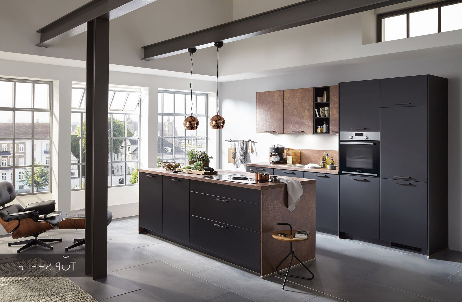 nobilia Küche mit Kücheninsel Touch 340 Color Concept Lacklaminat Schwarz supermatt / Ferro Bronze 240 + 300 cm konfigurierbar mit Elektrogeräten