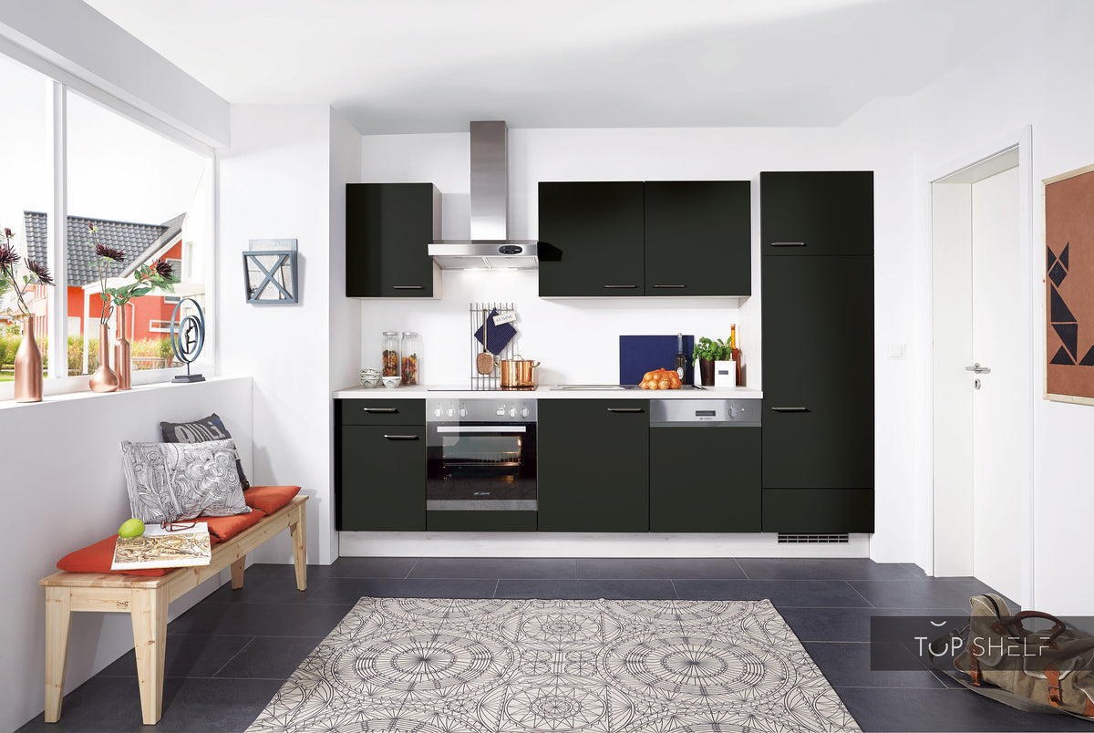 nobilia Küche Küchenzeile Touch 340 Lacklaminat Schwarz supermatt 290 cm konfigurierbar mit Elektrogeräten