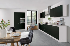 nobilia Küche Touch 340 Lacklaminat Schwarz supermatt 330 + 120 cm konfigurierbar mit E-Geräten spiegelverkehrt