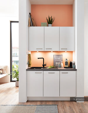 nobilia Küche Spülennische mit  Mischbatterie in Schwarzmatt und herausziehbarem Schwenkarm