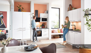 nobilia Küche in Alpinweiß Kochnische mit Dunstabzug, Einbaubackofen, Mikrowelle und Glas-Keramik-Kochfeld