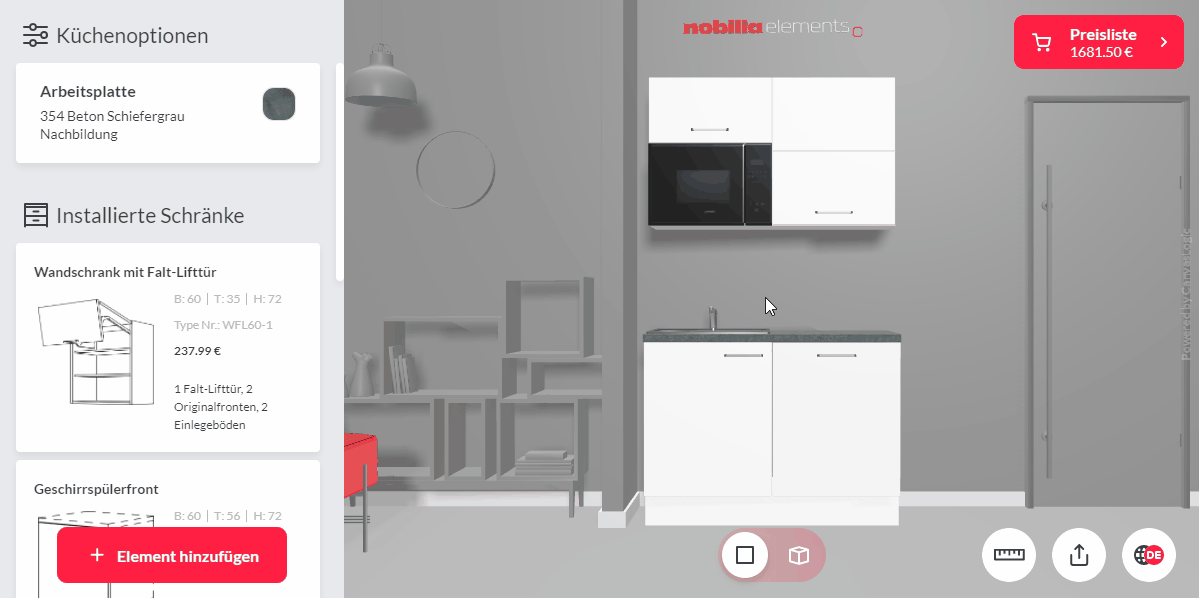 nobilia Küchenplaner Küchenschränke mit Abschlusswange und Passleiste konfigurieren