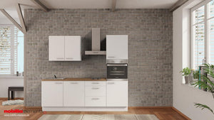 nobilia Küchenzeile Leonberg 240 cm Alpinweiß matt Eiche Provence mit Geschirspüler