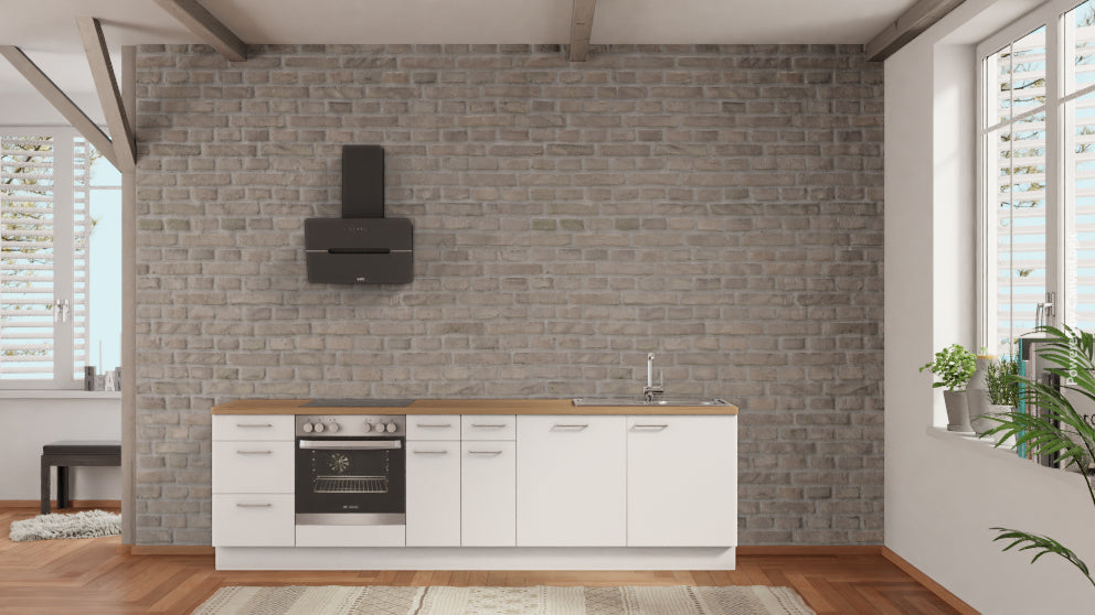 nobilia Küchenzeile Neunkirchen 285 cm Alpinweiß matt Eiche Provence Komplettküche