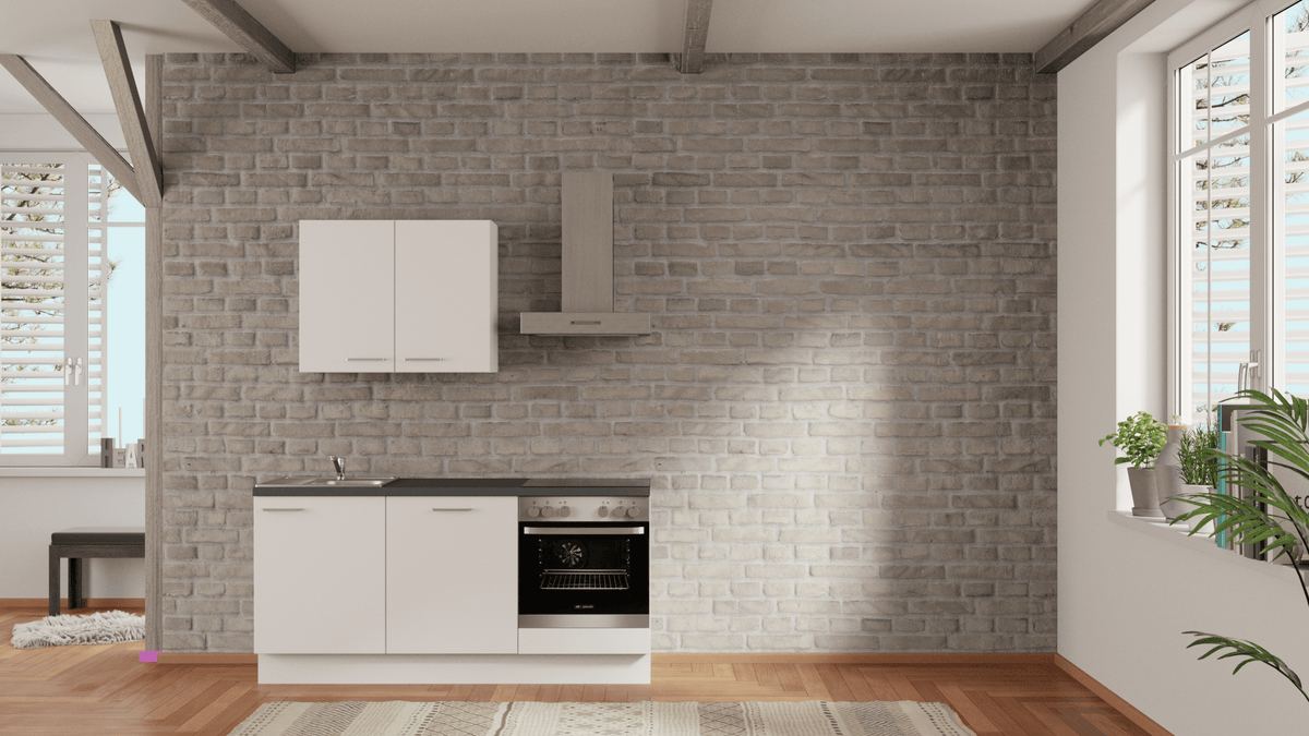 nobilia Miniküche Lübeck 180 cm Alpinweiß matt Küchenzeile mit E-Geräten Beton Schiefergrau nobilia - top-shelf.de