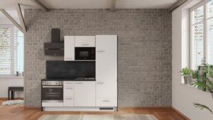 nobilia Miniküche Ahrensburg 210 cm Weiß matt Beton Schiefergrau mit Elektrogeräten