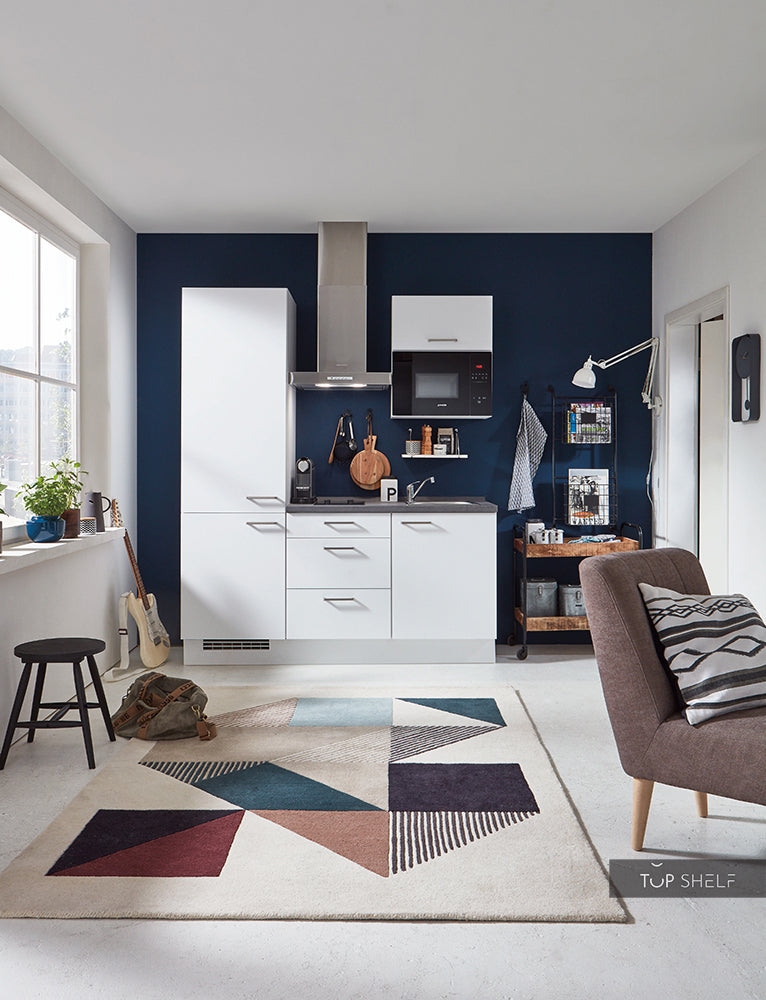 nobilia Miniküche Bremerhaven in der Frontfarbe Alpinweiß mit Arbeitsplatte in 192 Beton schiefergrau