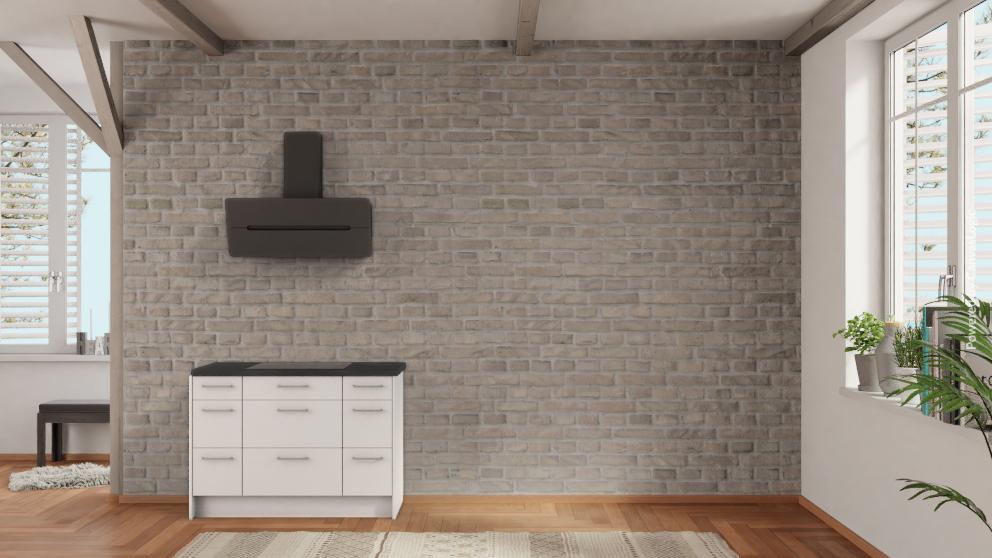 nobilia Miniküche Dorsten 120 cm Alpinweiß matt Beton Schiefergrau komplett mit Kochfeld