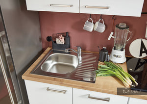 nobilia Miniküche Dresden 210 cm Arbeitsplatte im Dekor 192 Eiche Provence und Edelstahl Einbauspüle