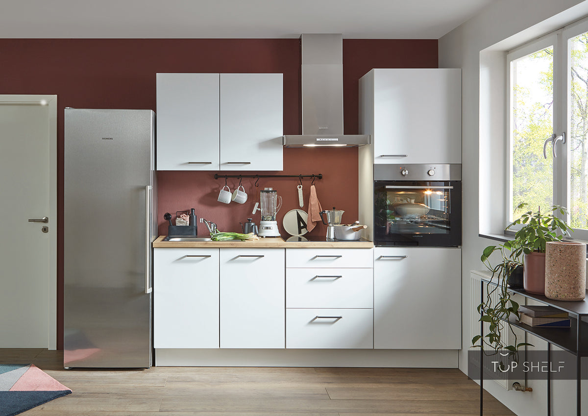 nobilia Miniküche Dresden 210 cm Singleküche in Weiß komplett konfigurierbar mit Geräten