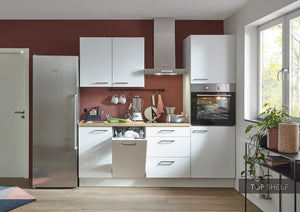 nobilia Miniküche Dresden 210 cm Singleküche in Weiß komplett mit Elektrogeräten und 45cm Einbauspülmaschine