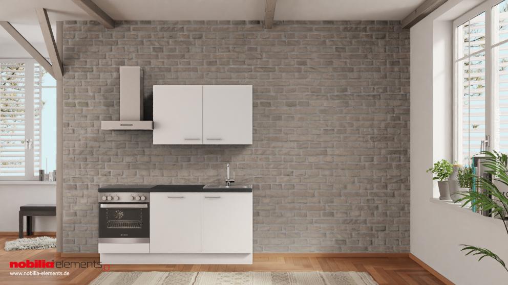 nobilia Miniküche Einbeck 180 cm Weiß matt Beton Schiefergrau mit Geschirspüler