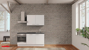 nobilia Miniküche Einbeck 180 cm Weiß matt Beton Schiefergrau mit Geschirspüler