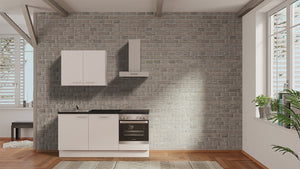 Vormontierte nobilia Miniküche Lübeck 180cm ohne E-Geräten Küchenzeile Küchenblock in Alpinweiß Beton Schiefergrau