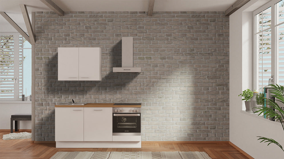 Vormontierte nobilia Miniküche Lübeck 180cm ohne E-Geräten Küchenzeile Küchenblock in Alpinweiß Eiche Provence