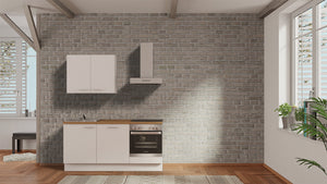 Vormontierte nobilia Miniküche Lübeck 180cm ohne E-Geräten Küchenzeile Küchenblock in Alpinweiß Eiche Provence