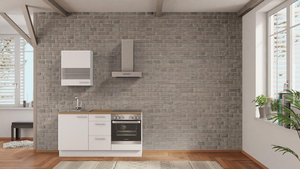 nobilia Miniküche Mülheim 165 cm Weiß matt Eiche Provence mit Backofen nobilia - top-shelf.de