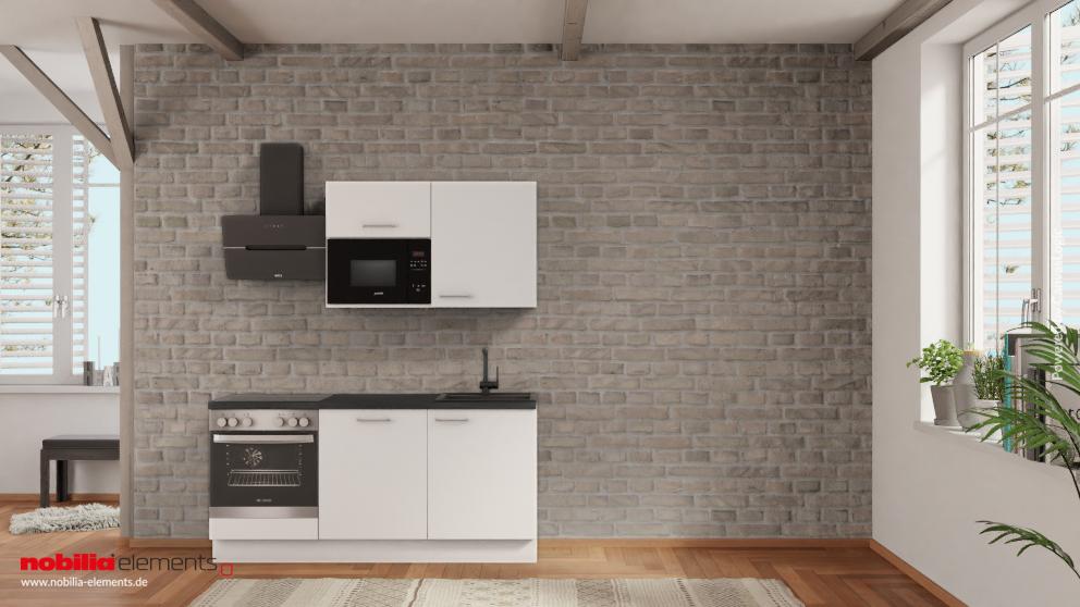 nobilia Miniküche Wernigerode 180 cm Alpinweiß matt Beton Schiefergrau mit Elektrogeräten