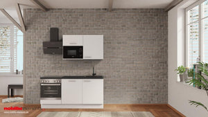 nobilia Miniküche Wernigerode 180 cm Alpinweiß matt Beton Schiefergrau mit Elektrogeräten