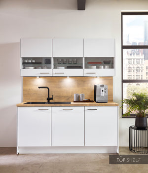 nobilia Modulküche Hamburg mit Wand-/ Hängeschränken mit Segmentglastüren in Eiche