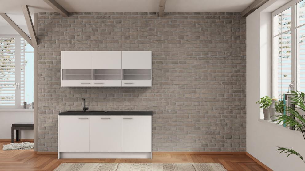 nobilia Pantryküche Lüdenscheid 180 cm Weiß matt Beton Schiefergrau mit Geschirspüler