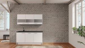 nobilia Pantryküche Lüdenscheid 180 cm Weiß matt Beton Schiefergrau mit Geschirspüler