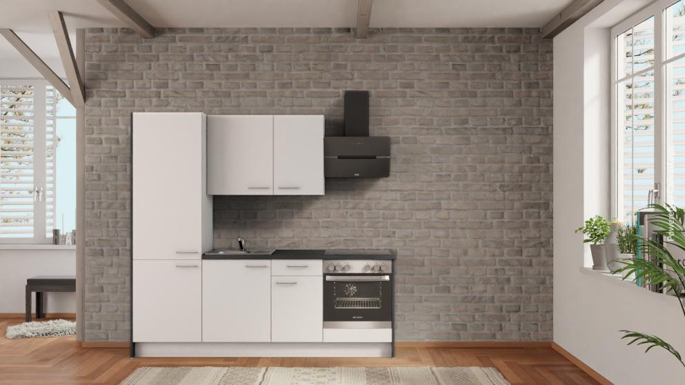 nobilia Pantryküche Neuss 225 cm Alpinweiß matt Beton Schiefergrau Komplettküche