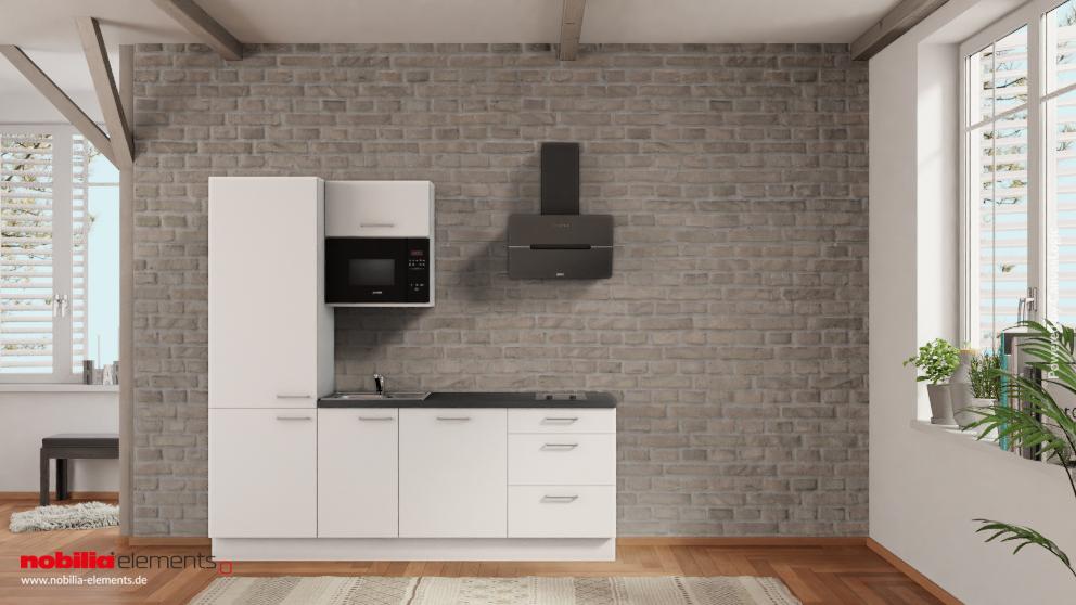 nobilia Singleküche Eschweiler 225 cm Weiß matt Beton Schiefergrau komplett mit Kochfeld