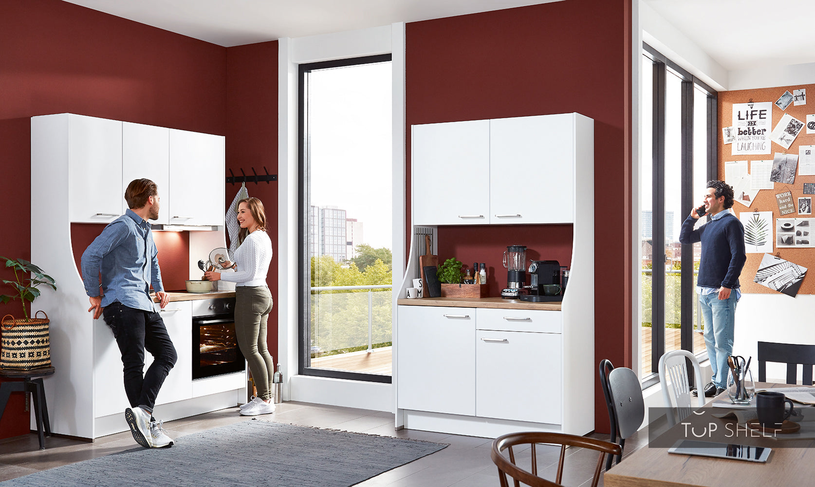 nobilia Singleküche Büroküche komplett mit E-Geräten im Frontdekor Alpinweiß, 270 cm breit, konfigurierbar