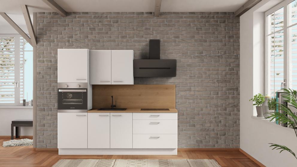 nobilia Singleküche Schwerin 240 cm Weiß matt Eiche Provence komplett mit Kochfeld