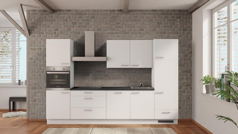 nobilia Studentenküche Hennef (Sieg) 330 cm Weiß Beton Schiefergrau mit Elektrogeräten