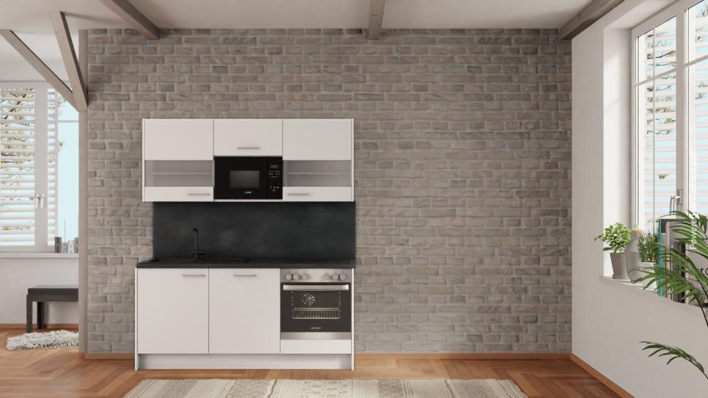 nobilia Teeküchenzeile Tübingen 180 cm Alpinweiß matt Beton Schiefergrau mit Backofen