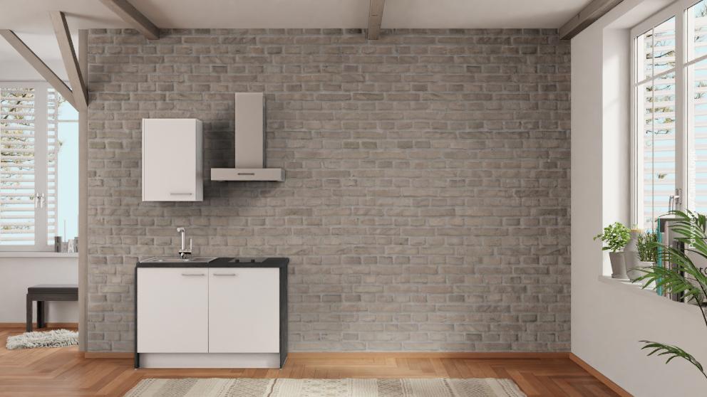 nobilia Teeküche Erfurt 120 cm Alpinweiß matt Beton Schiefergrau Kompaktküche