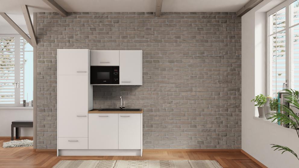 nobilia Teeküche Iserlohn 165 cm Weiß matt Eiche Provence mit Elektrogeräten