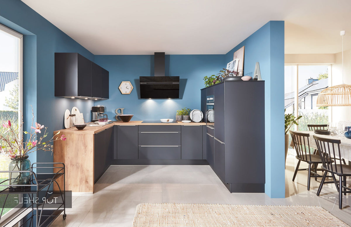 nobilia U-Küche Easytouch 961 Lacklaminat Grafitschwarz ultramatt 190x310x190 cm konfigurierbar mit E-Geräten spiegelverkehrt